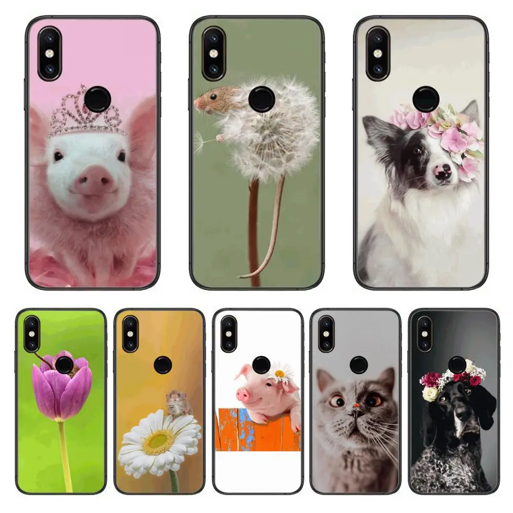

Cute Animal Flower Phone Case For xiaomi M2 C3 X3 F2 Lite NFC 6 5 x Poco k30 Pro Anime Black Cover Silicone Back Pretty