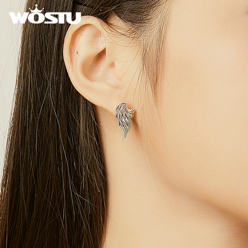 WOSTU Vintage Wings Stud Earrings 100% 925 Sterling Silver Retro Small For Women Girls Party Jewelry FNE343 | Украшения и