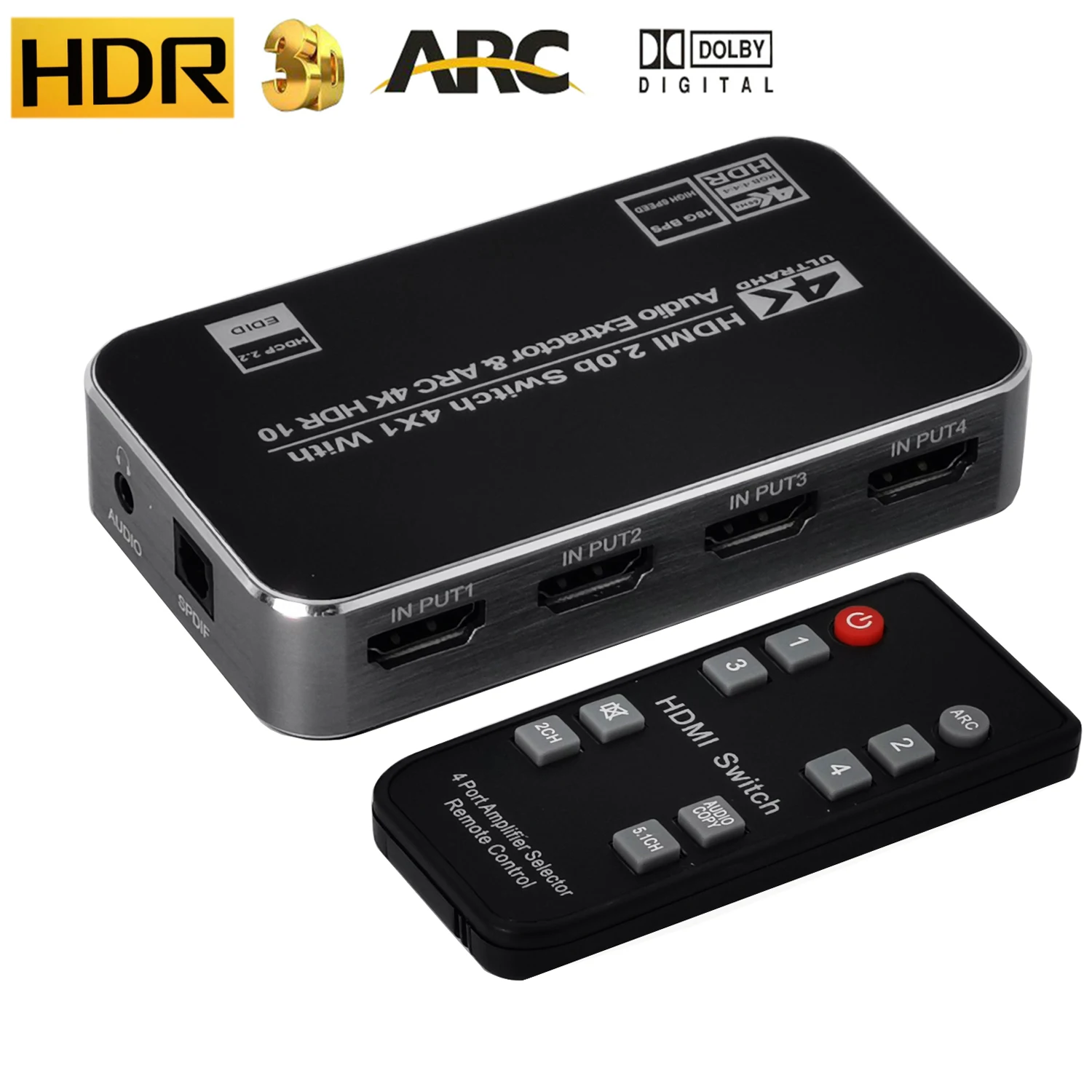 4K 60 Гц HDR HDMI-совместимый коммутатор 2 0 переключатель 4x1 4 в 1 выход с ARC 5 оптический