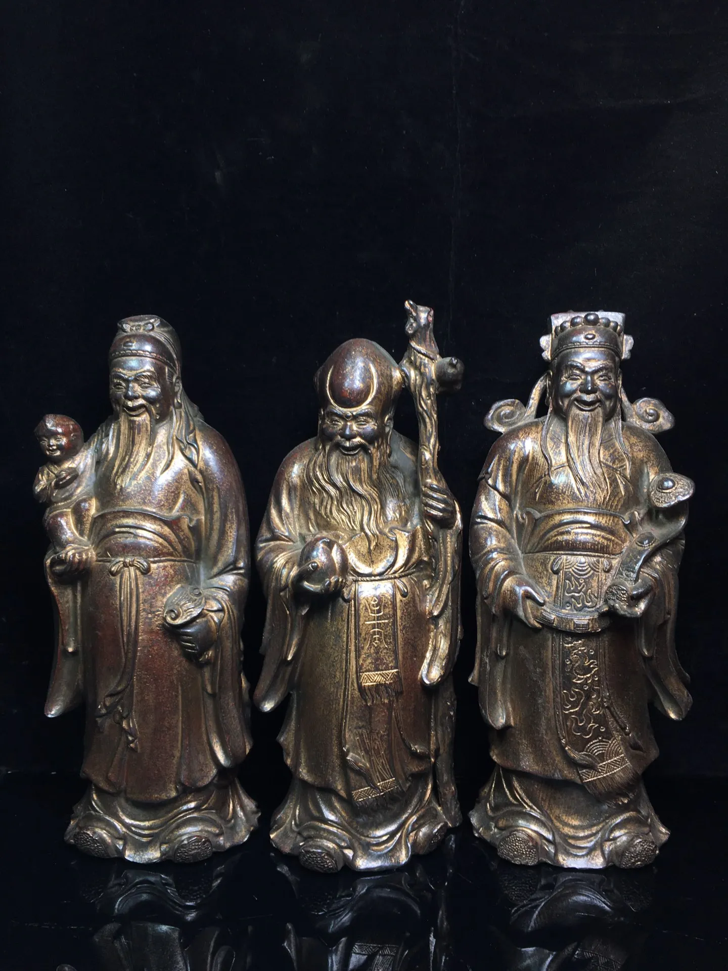 13"Chinese Folk Collection Old Bronze Cinnabar Lacquer Fu Lu Shou Samsung A set of buddha statues longevity Gather wealth
13"Chinese Folk Collection Old Bronze Cinnabar Lacquer Fu Lu Shou Samsung A set of buddha statues longevity Gather wealth