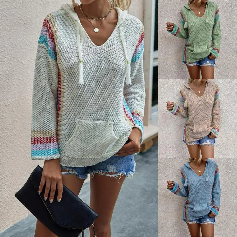Women Winter Long Sleeves V Neck Pullover Color-matching Knit Hoodie Sweater Plus Size New Women's Clothing Loose
Women Winter Long Sleeves V Neck Pullover Color-matching Knit Hoodie Sweater Plus Size New Women's Clothing Loose