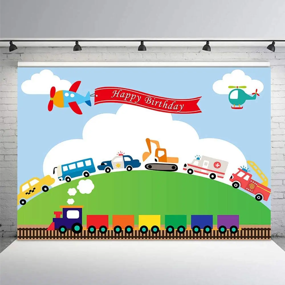 Transportation Birthday Party Backdrop Automobile Train Planes Car Truck Boy 1st Birthday Blue Sky White Cloud Green Lawn Booth
Transportation Birthday Party Backdrop Automobile Train Planes Car Truck Boy 1st Birthday Blue Sky White Cloud Green Lawn Booth