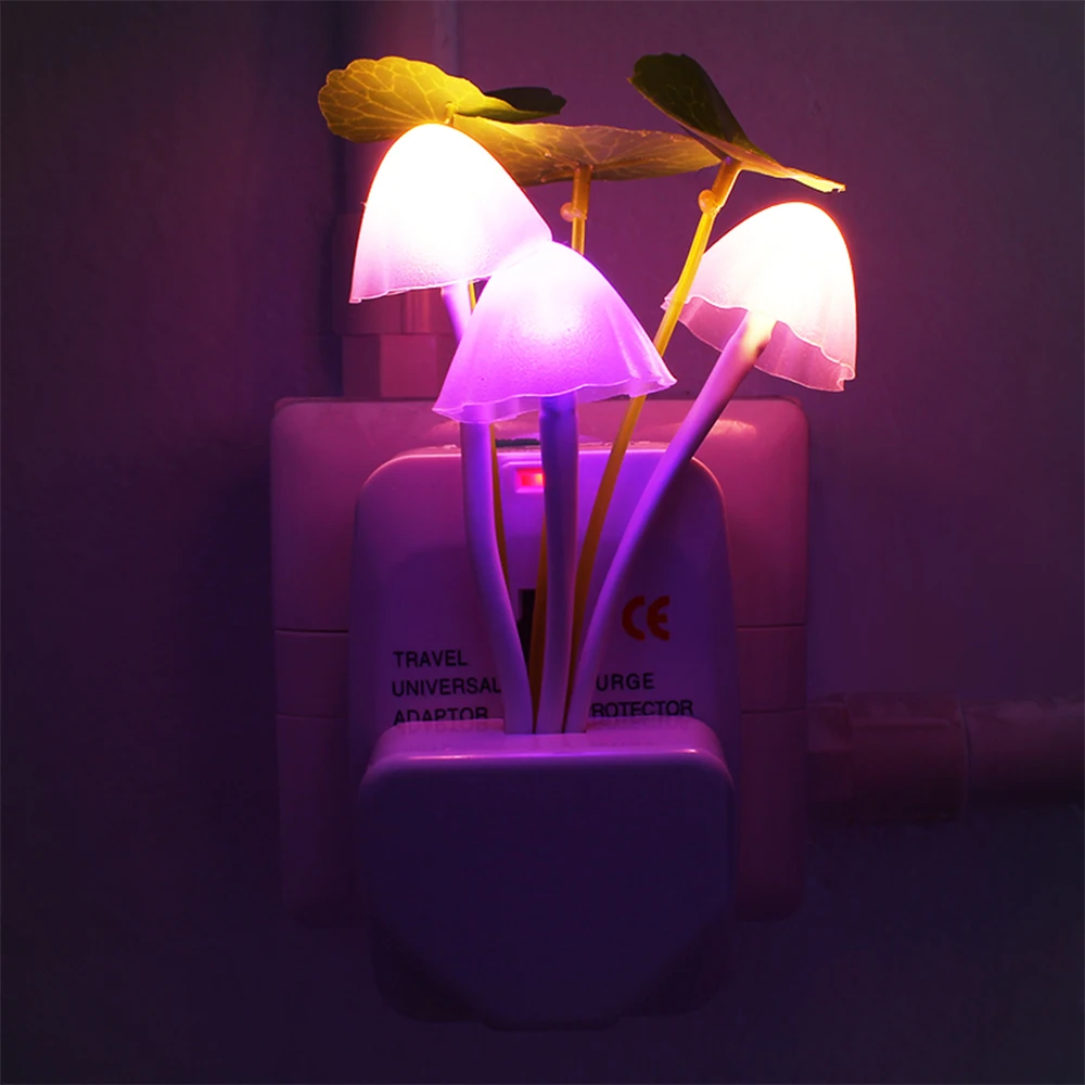 20V 3 LED Light-control Sensor Night Light EU & US Plug Induction Dream Fung Wall Mushroom Lamp Home Bedroom Decoration