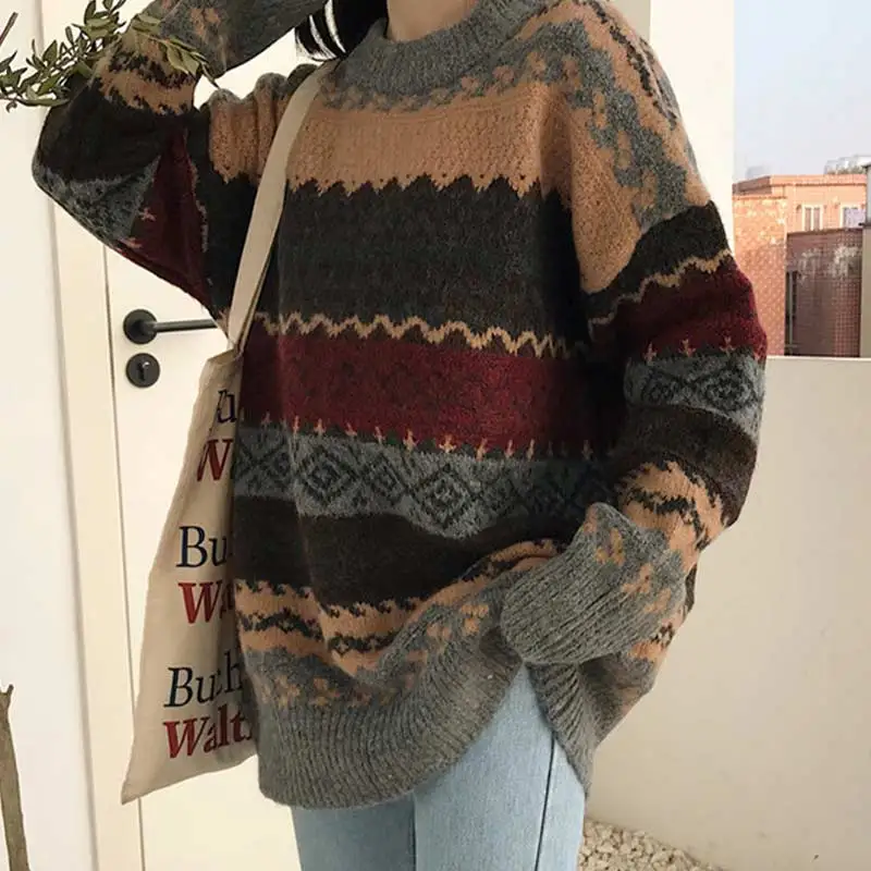 Winter Vintage Sweaters Women Pullover Printed Knitwear Jumpers Korean Style Oversized Sweater Casual Loose Pullover Pull Femme
Winter Vintage Sweaters Women Pullover Printed Knitwear Jumpers Korean Style Oversized Sweater Casual Loose Pullover Pull Femme