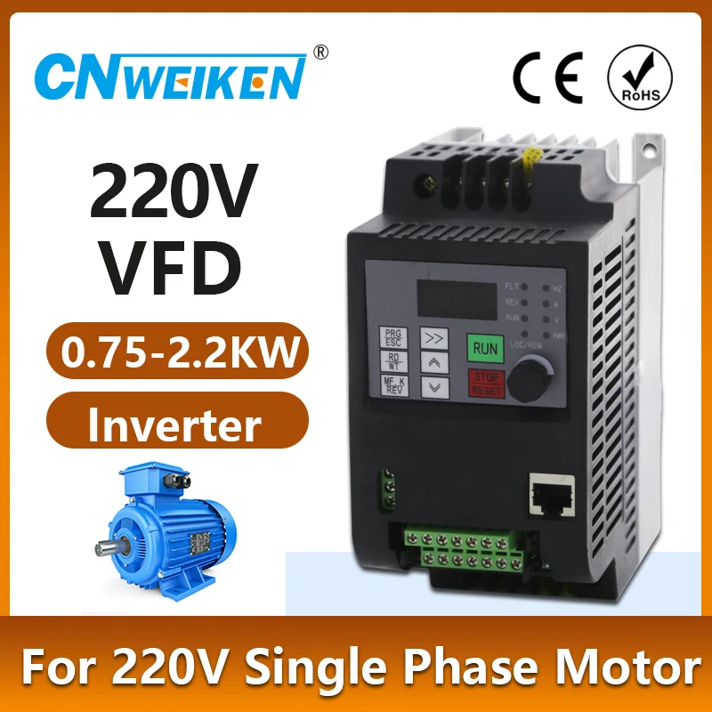 

220V 0.75KW/1.5KW/2.2KW 1HP Mini VFD Variable Frequency Drive Converter for Single Phase Motor Speed Control Frequency Inverter