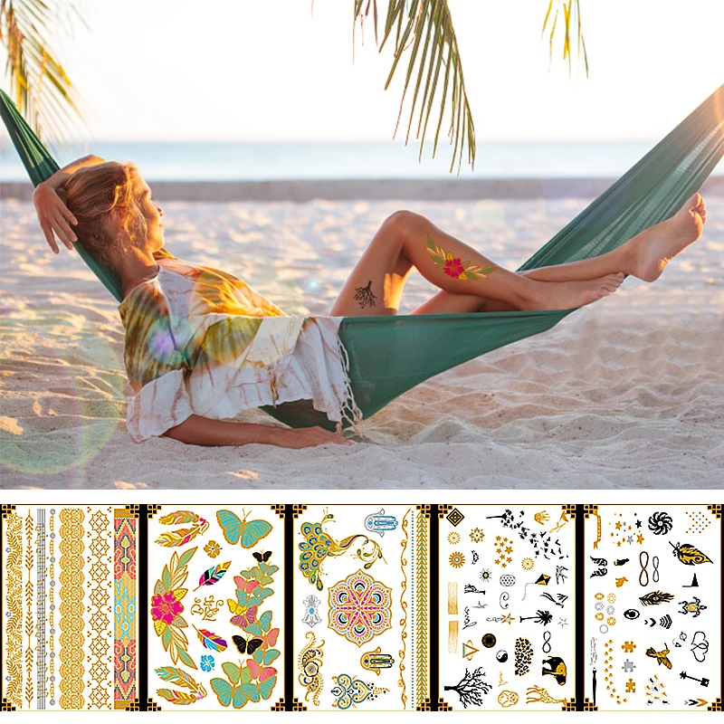 5pcs Gold Temporary Tattoo Sticker Glitter Metal Beauty Feather Woman Flower DIY Body Art Waterproof Permanent Makeup Body Art
5pcs Gold Temporary Tattoo Sticker Glitter Metal Beauty Feather Woman Flower DIY Body Art Waterproof Permanent Makeup Body Art