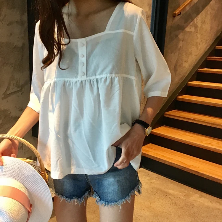 white Shirts Square Collar solid chic new spring summer Half sweet Korean version loose casual Solid button women tops Blouses
white Shirts Square Collar solid chic new spring summer Half sweet Korean version loose casual Solid button women tops Blouses