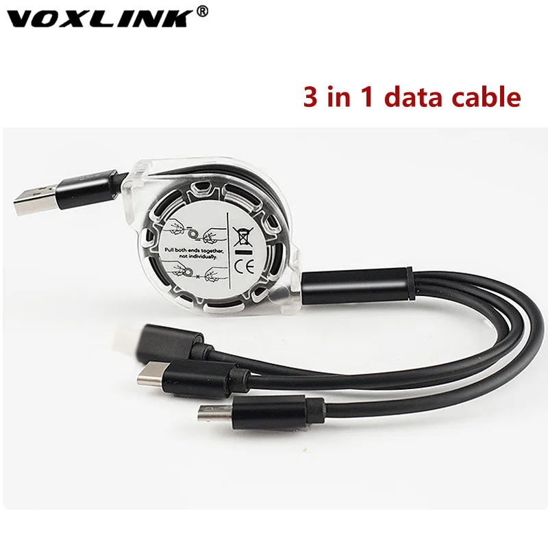 Выдвижной кабель передачи данных VOXLINK 3 в 1 USB Micro Type C для Android Samsung Huawei IPhone XS зарядка