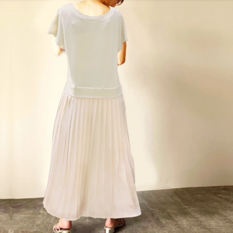Japan Style Women Maxi Dress Pleated Short Sleeve Round Neck Spring Summer A-line Long Robes Office Ladies Simple Dresses Retro
Japan Style Women Maxi Dress Pleated Short Sleeve Round Neck Spring Summer A-line Long Robes Office Ladies Simple Dresses Retro