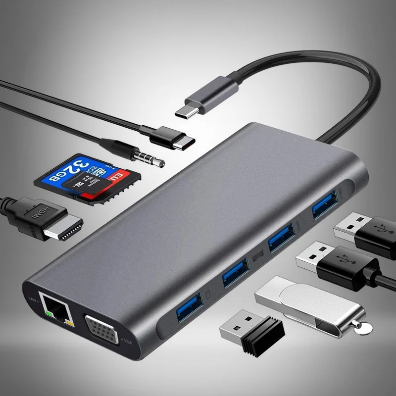 

Usb-хаб Мульти USB 3,0 USB адаптер док-станция для MacBook Pro Вид аксессуаров C 3,1 разветвитель 3 Порты и разъёмы док-станция для ноутбука, VGA, HDMI