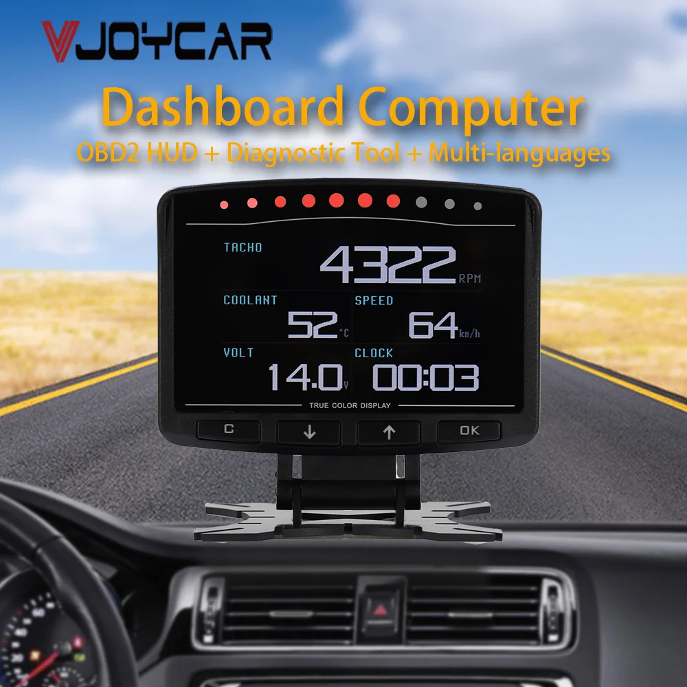 Vjoycar X1 Newest OBD2 HUD Gauge Meter Multi-Language Dashboard Car Computer Auto Display Coolant / Oil Temp. Turbo Boost
Vjoycar X1 Newest OBD2 HUD Gauge Meter Multi-Language Dashboard Car Computer Auto Display Coolant / Oil Temp. Turbo Boost