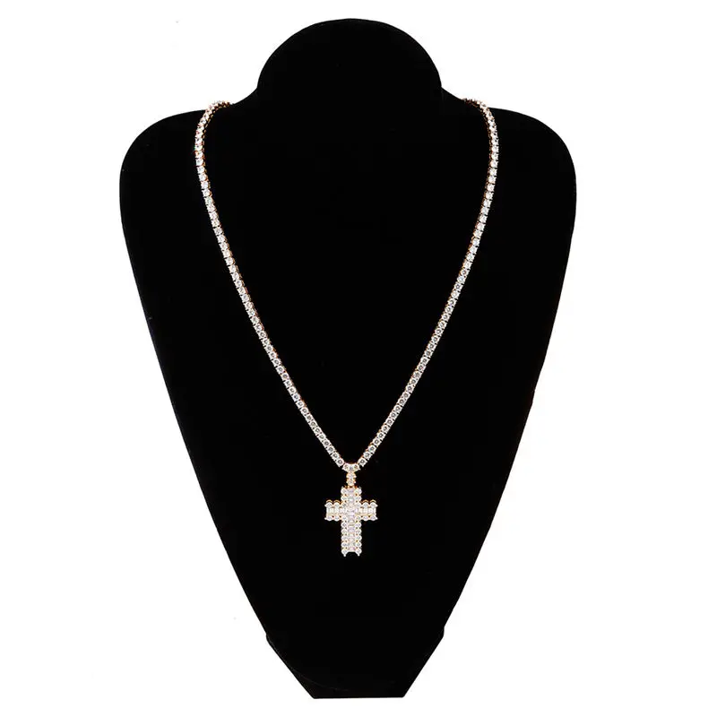 

OMYFUN Factory Price 3 Colors Cross Pendant Necklace CZ Iced Luxury Hiphop Bling Jewelry Rapper's Fashion Bijoux Free Shipping