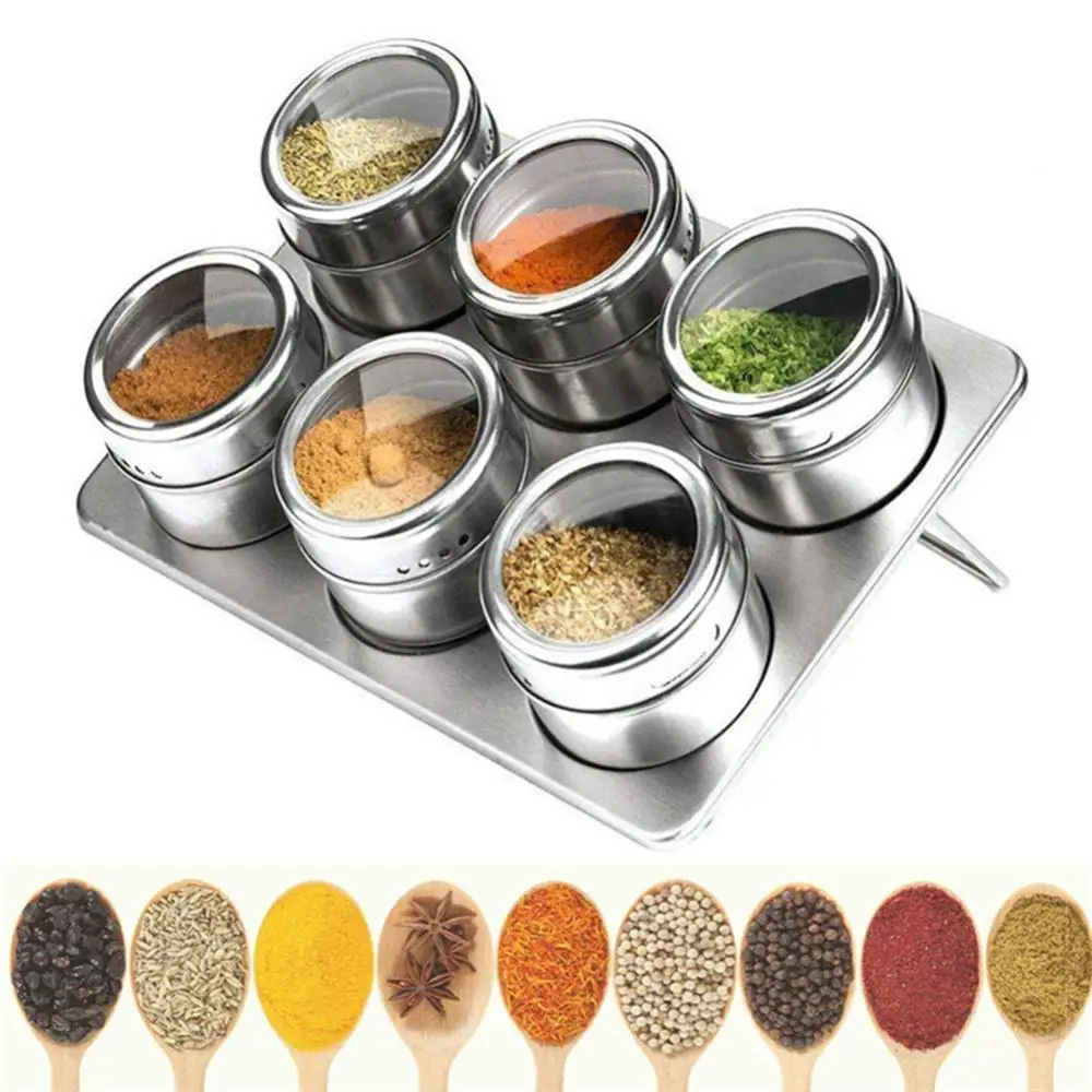 6Pcs Stainless Steel Magnetic Spice Jars Rust-proof Pepper Shaker Seasoning Salt Can Bottle With Rack Barbecue Kitchen Supplies
6Pcs Stainless Steel Magnetic Spice Jars Rust-proof Pepper Shaker Seasoning Salt Can Bottle With Rack Barbecue Kitchen Supplies