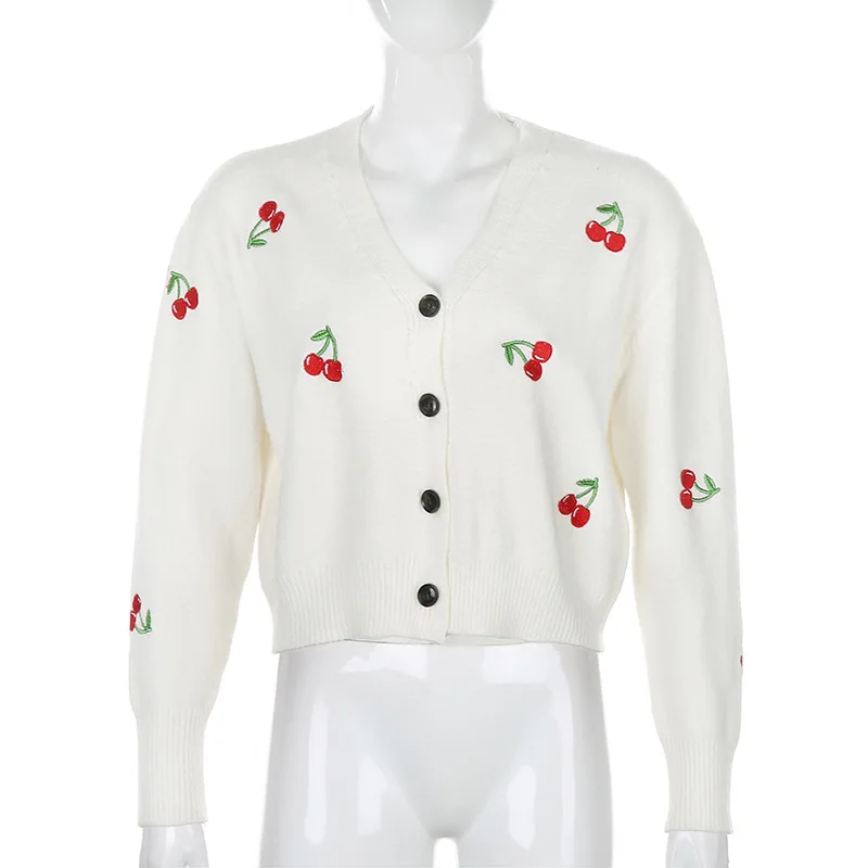Sweater Women Spring Cardigan Woolen Top Knitted Warm Long Sleeve Young Girl Casual Fashion Cherry Embroidered V Neck Loose Cute
Sweater Women Spring Cardigan Woolen Top Knitted Warm Long Sleeve Young Girl Casual Fashion Cherry Embroidered V Neck Loose Cute