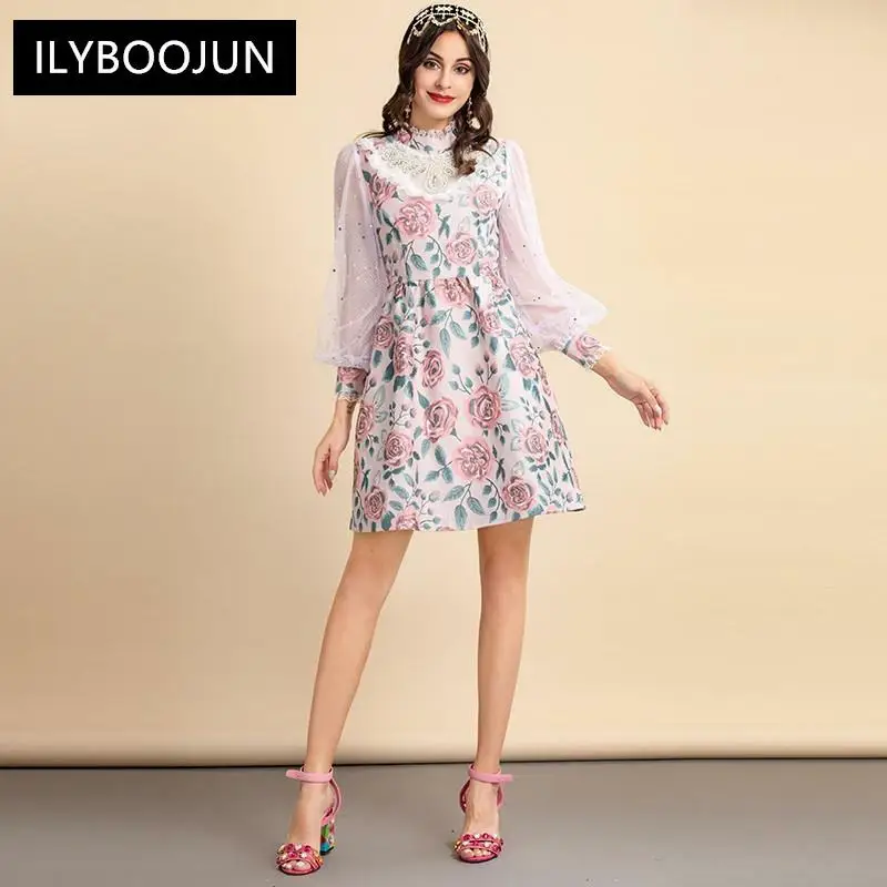New 2021 Fashion Runway Autumn Dress Women's Mesh Long sleeve Beading Vintage Rose flower print Short Party Dress
New 2021 Fashion Runway Autumn Dress Women's Mesh Long sleeve Beading Vintage Rose flower print Short Party Dress