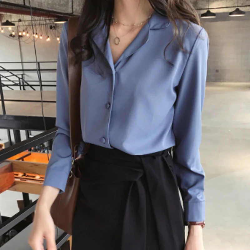 Блузка Heydress однотонная с V-образным вырезом для офиса длинным рукавом осени 2020