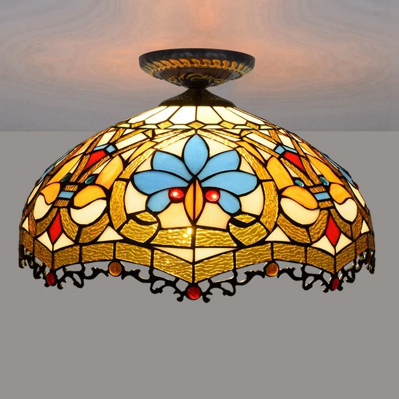 

40cm European-Style Lovely Beads Tiffany Colorful Glass Restaurant Bedroom Corridor Corridor Bathroom Glass Ceiling Lamp