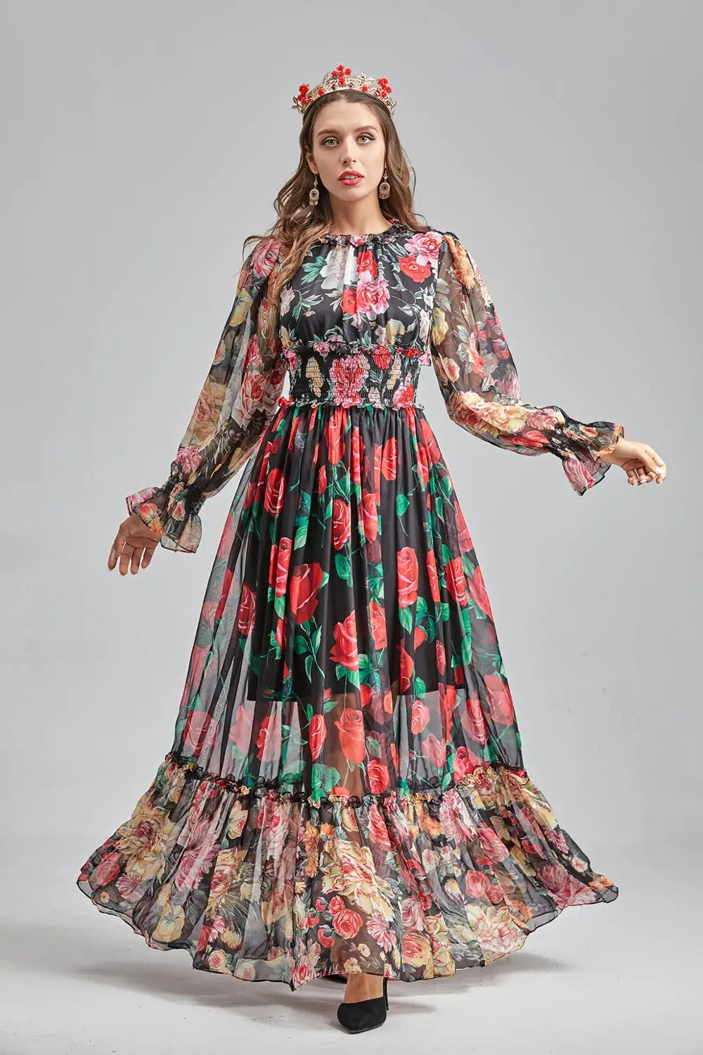 Lady High Street Maxi Long Festa Vestidos Women's Long Sleeves Print Noble Female Party Dresses 2021
Lady High Street Maxi Long Festa Vestidos Women's Long Sleeves Print Noble Female Party Dresses 2021