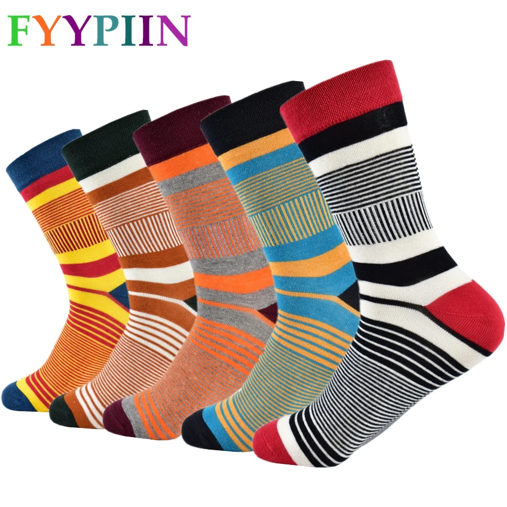 

2019 New Men Socks Casual Men's Color Stripes The Latest Design Popular 5 Pairs Striped Suit Fashion Designer Coloured Cotton