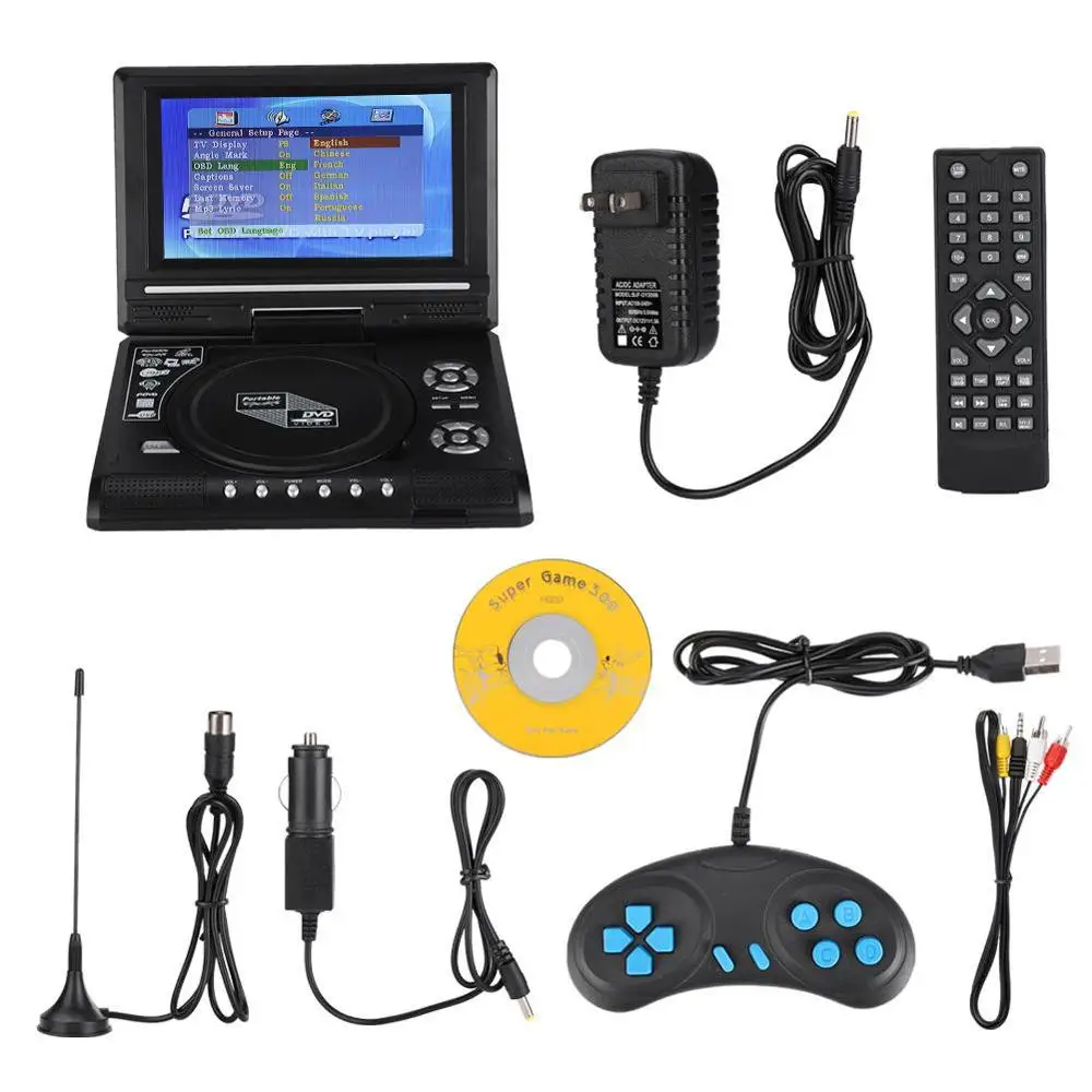 7.8 Inch Portable HD TV Home Car Mobile DVD Player VCD CD MP3 DVD Player USB SD Cards RCA TV Cable Game 16:9 Rotate LCD Screen
7.8 Inch Portable HD TV Home Car Mobile DVD Player VCD CD MP3 DVD Player USB SD Cards RCA TV Cable Game 16:9 Rotate LCD Screen