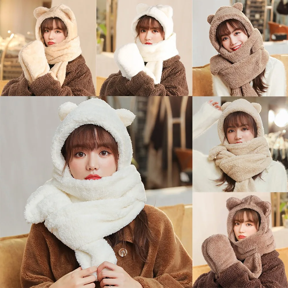 Novelty Stylish Winter Bear Ear Cute Hat Scarf Gloves Set Winter Female Warm Casual Plush Hats For Girls
Novelty Stylish Winter Bear Ear Cute Hat Scarf Gloves Set Winter Female Warm Casual Plush Hats For Girls