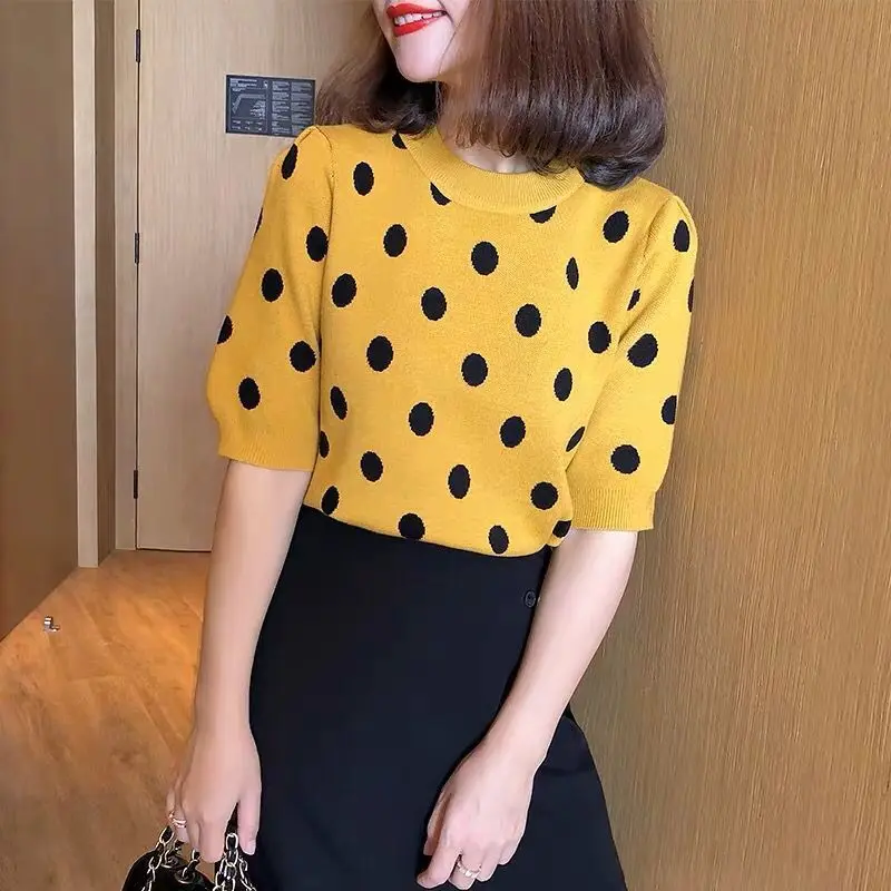 Korean Puff Sleeve Women Pullover Knitwear 2020 Spring Autumn Polka Dot Winter Top Knitted O-Neck Sweater Bottom Jumper
Korean Puff Sleeve Women Pullover Knitwear 2020 Spring Autumn Polka Dot Winter Top Knitted O-Neck Sweater Bottom Jumper