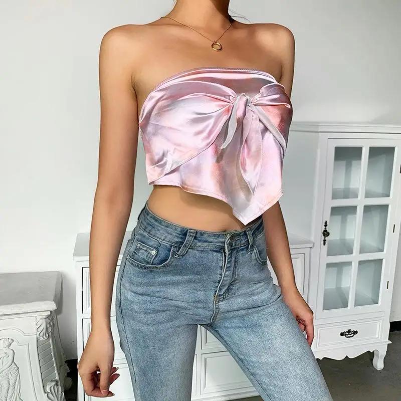 Women Fashion Sexy Slim Collarless Tube Top Halter Backless Imitation Silk Short Vest Wrapped Top T-Shirt
Women Fashion Sexy Slim Collarless Tube Top Halter Backless Imitation Silk Short Vest Wrapped Top T-Shirt