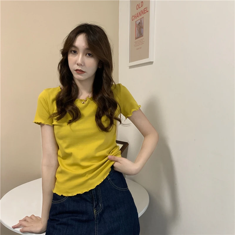 han 2021 summer self-cultivation and slimming foreign style simple solid color edge thin section short-sleeved T-shirt top women
han 2021 summer self-cultivation and slimming foreign style simple solid color edge thin section short-sleeved T-shirt top women
