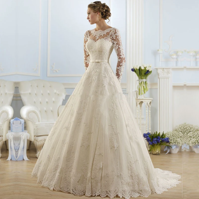 Ball Bateau Appliqued Sexy Backless Lace Bridal gown vestido de noiva robe de mariage Long Sleeve mother of the bride dresses
Ball Bateau Appliqued Sexy Backless Lace Bridal gown vestido de noiva robe de mariage Long Sleeve mother of the bride dresses