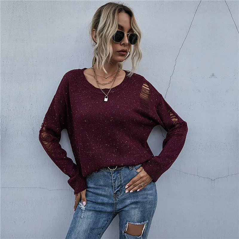 Модный Цветной джемпер с дырками, свитер, женские повседневные Пуловеры на осень и зиму, свитер, топы для женщин, новинка 2020 
Модный Цветной джемпер с дырками, свитер, женские повседневные Пуловеры на осень и зиму, свитер, топы для женщин, новинка 2020