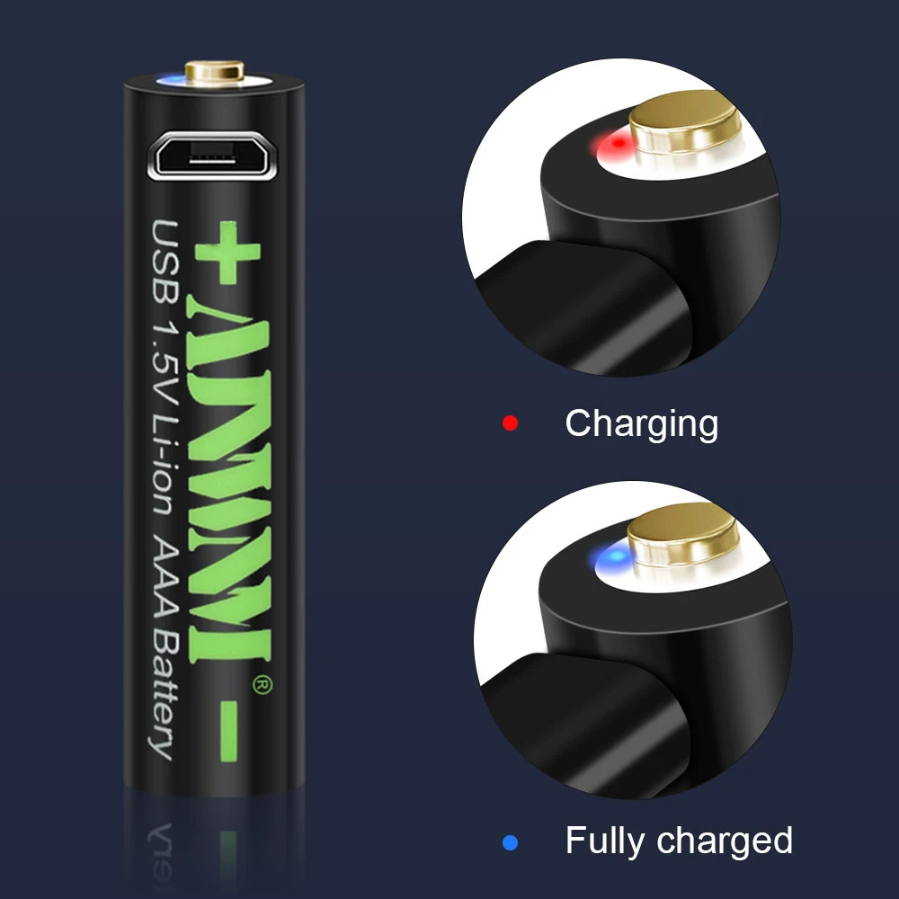 AJNWNM USB AAA батарея 1 5 в Li-Ion перезаряжаемые батареи 1100MWH 3A aaa для фонарика с USB-кабелем