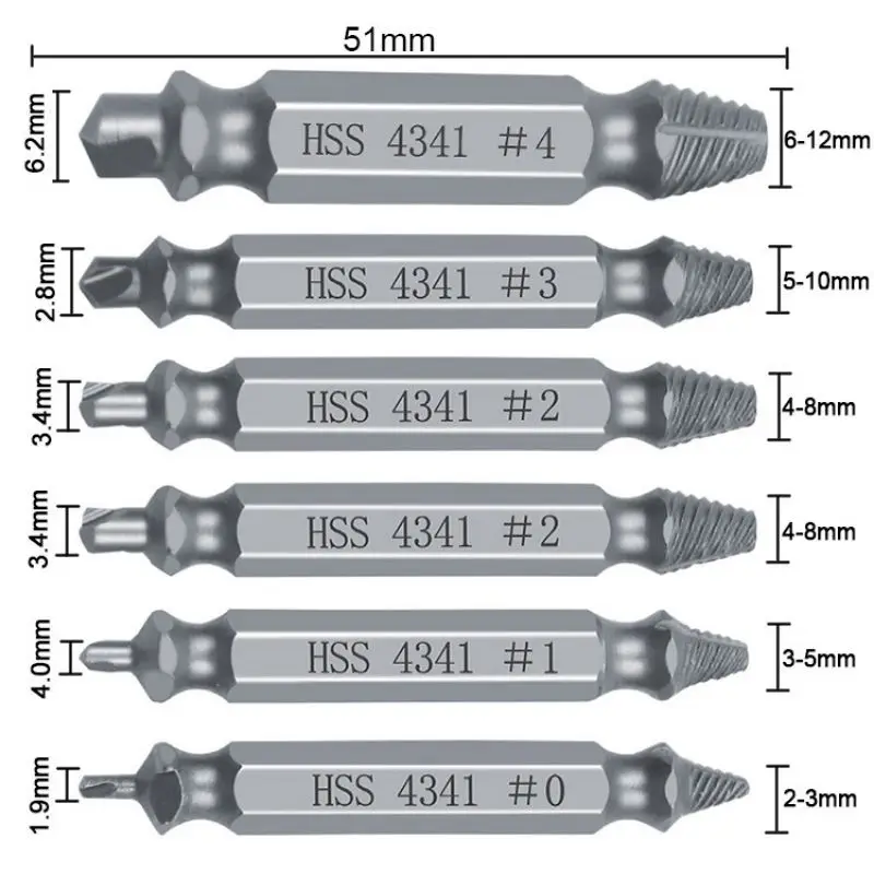 6pcs Material Damaged Screw Extractor Drill Bits Guide Set Broken Speed Out Easy out Bolt Stud Stripped Screw Remover Tool
6pcs Material Damaged Screw Extractor Drill Bits Guide Set Broken Speed Out Easy out Bolt Stud Stripped Screw Remover Tool