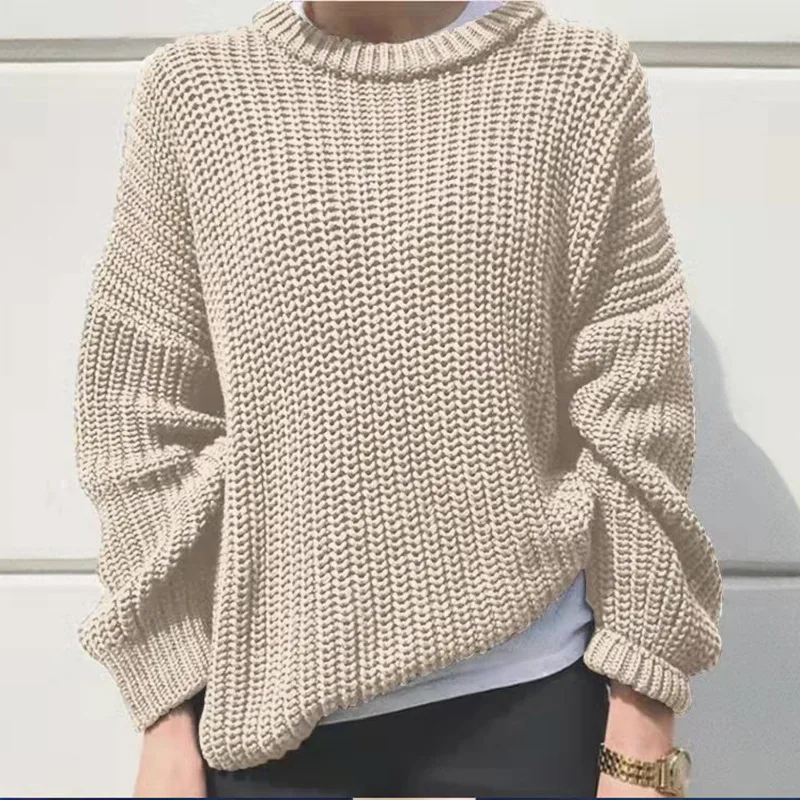 

Elegant Women Sweater Oversized Knitted Basic Pullovers O Neck Loose Soft Female Knitwear Jumper Solid long sleeve sweater