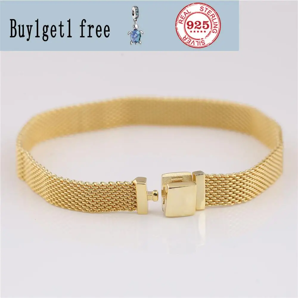 925 Sterling Silver pan Bracelet Gold Color Shine Woven Mesh Reflexions Bangle Fit Women Bead Charm Diy Fashion Jewelry
925 Sterling Silver pan Bracelet Gold Color Shine Woven Mesh Reflexions Bangle Fit Women Bead Charm Diy Fashion Jewelry