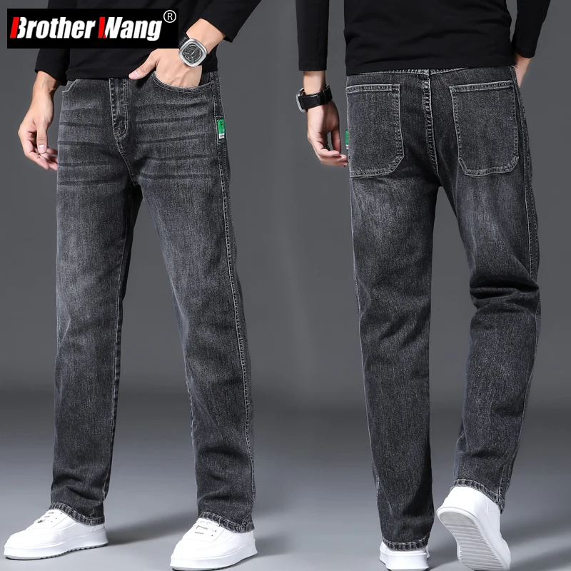 

Brother Wang Plus Size 42 44 Men's Regular Fit Jeans Autumn New Fashion Casual Stretch Denim Pants Male Brand Clothing