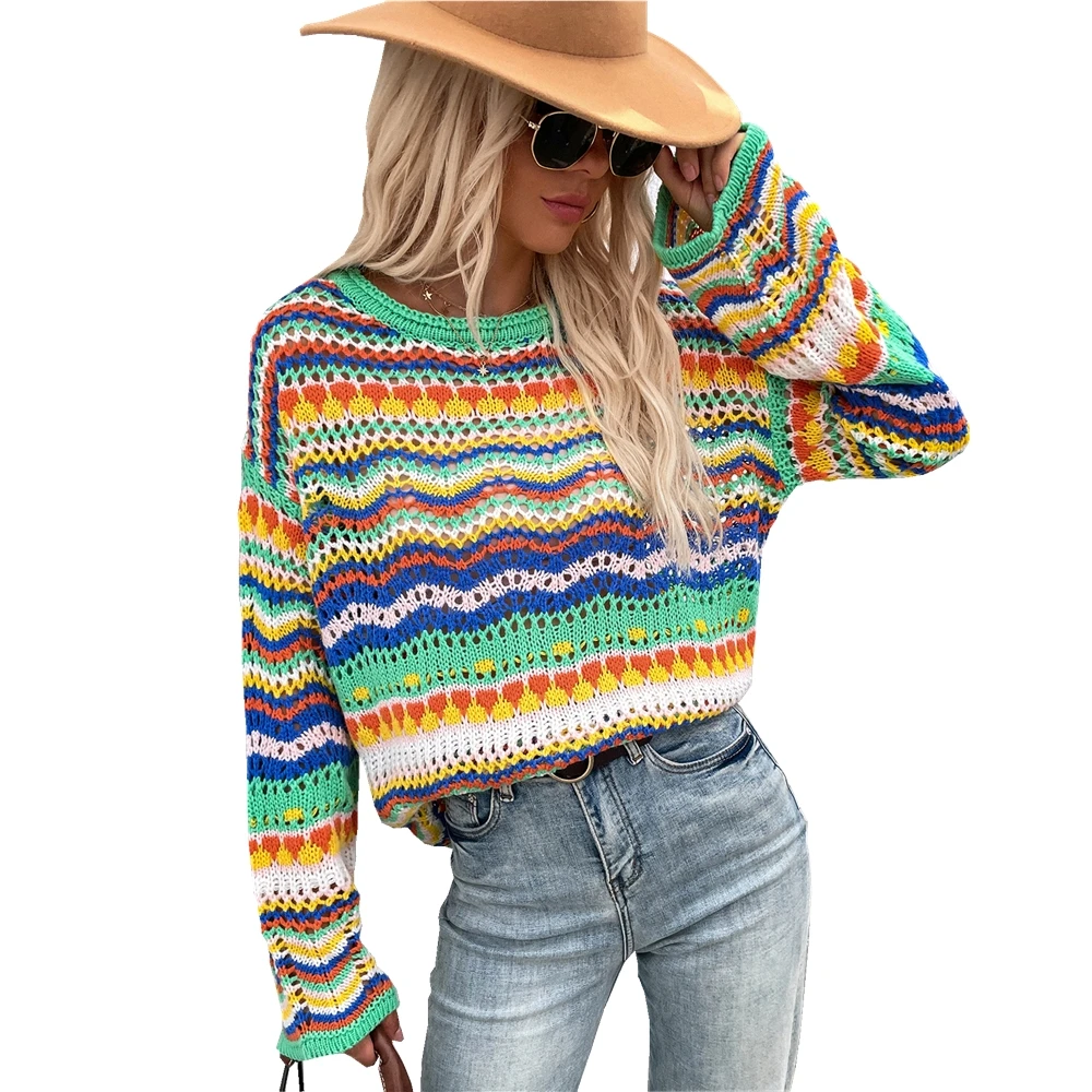 Женский трикотажный свитер в полоску, в Корейском стиле
Женский трикотажный свитер в полоску, в Корейском стиле