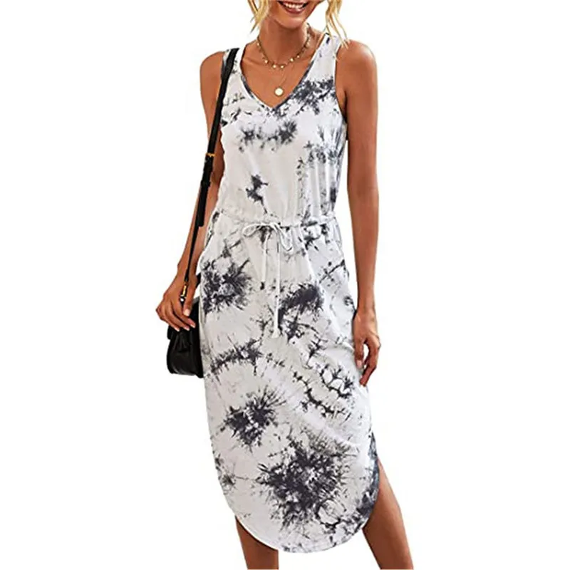 Women Tie Dye Printed Maxi Dress Summer Sleeveless Floral Beach Vocation Dress Casual Waist Drawstring Dress vestidos de verano
Women Tie Dye Printed Maxi Dress Summer Sleeveless Floral Beach Vocation Dress Casual Waist Drawstring Dress vestidos de verano