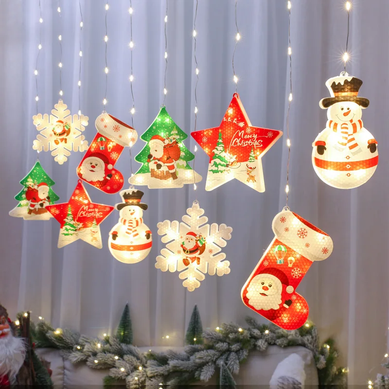 

8 Functions USB New Year 2022 Latest Christmas Star Snowflake Curtain Light String Xmas Holiday Indoor Holiday Party Decoration