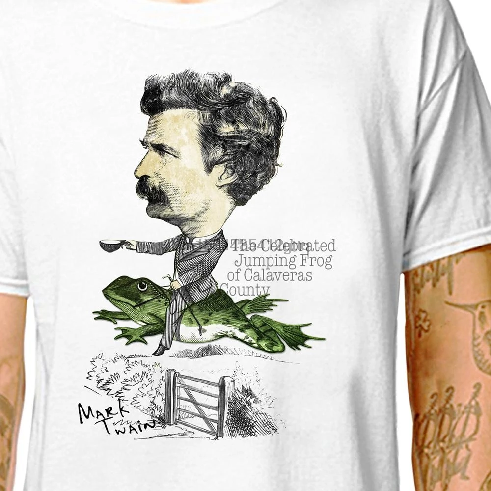 Футболка Марк Twain прыгающая лягушка 100% хлопковые футболки (lazyморковка) Ретро