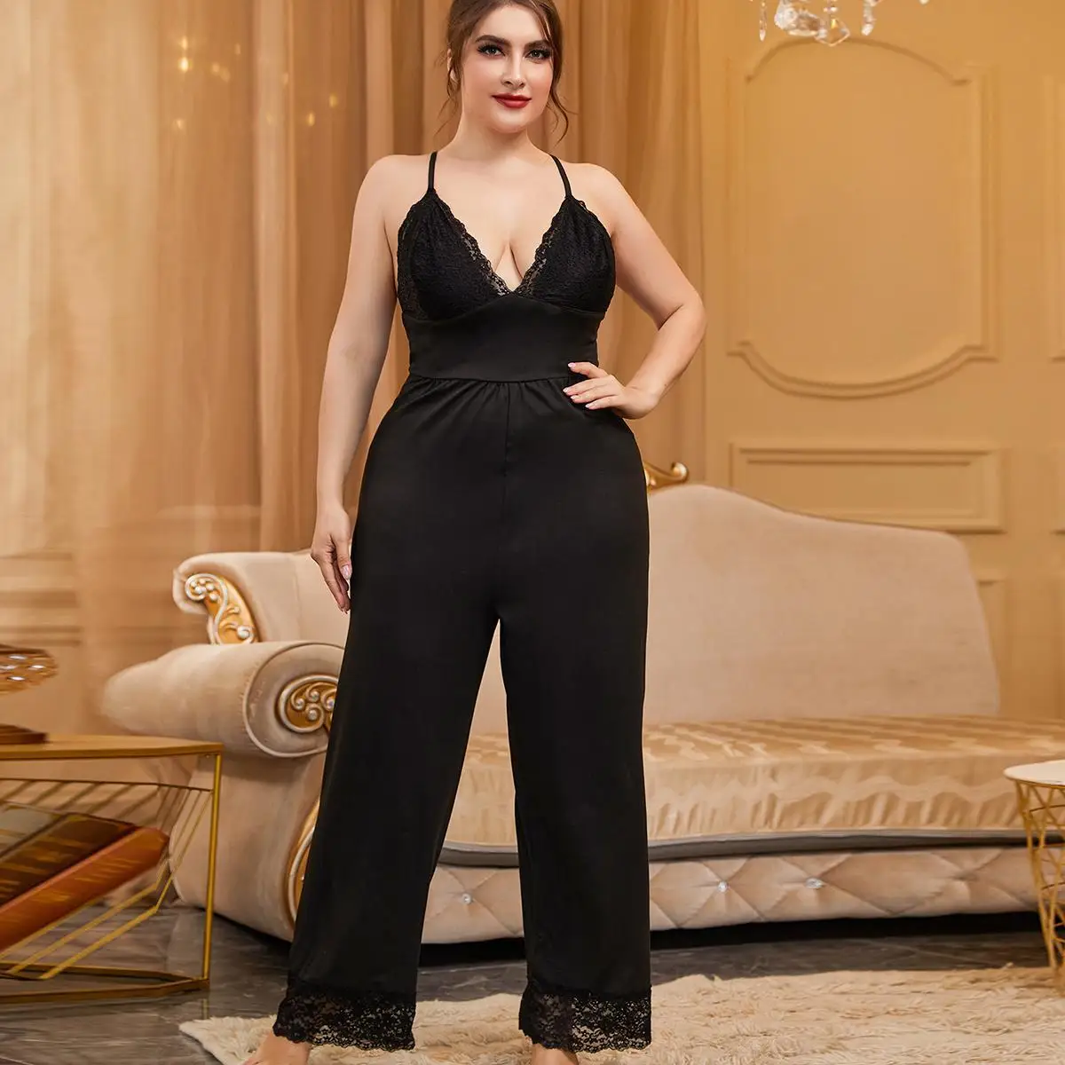 Pajamas for Women Lace Jumpsuit Home Clothes Sexy Lingerie Suit V Neck Spaghetti Strap Sleepwear Backless Pyjamas Large Size PJS
Pajamas for Women Lace Jumpsuit Home Clothes Sexy Lingerie Suit V Neck Spaghetti Strap Sleepwear Backless Pyjamas Large Size PJS
