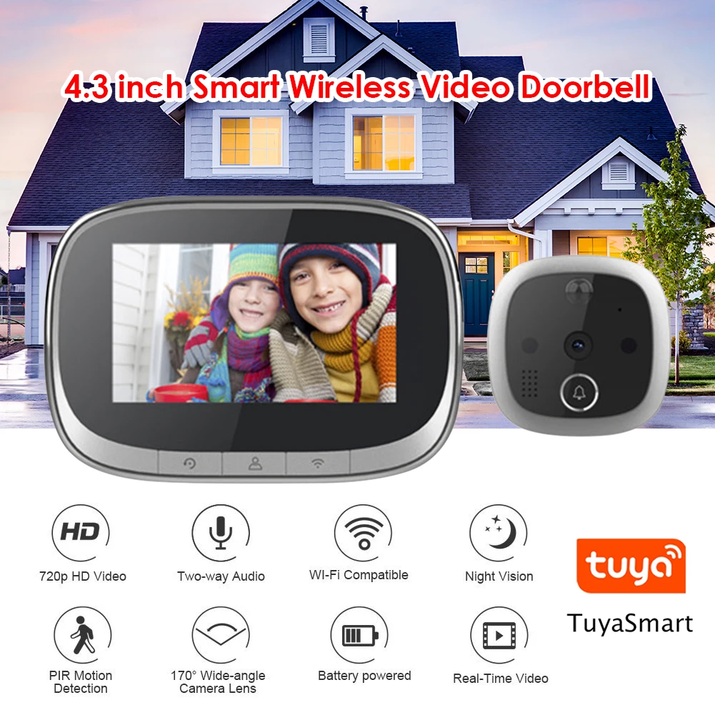 Tuya APP LCD WiFi Video Doorbell Camera Smart Wireless Security Intercom HD Infrared Night Vision Electronic Peephole Viewer
Tuya APP LCD WiFi Video Doorbell Camera Smart Wireless Security Intercom HD Infrared Night Vision Electronic Peephole Viewer