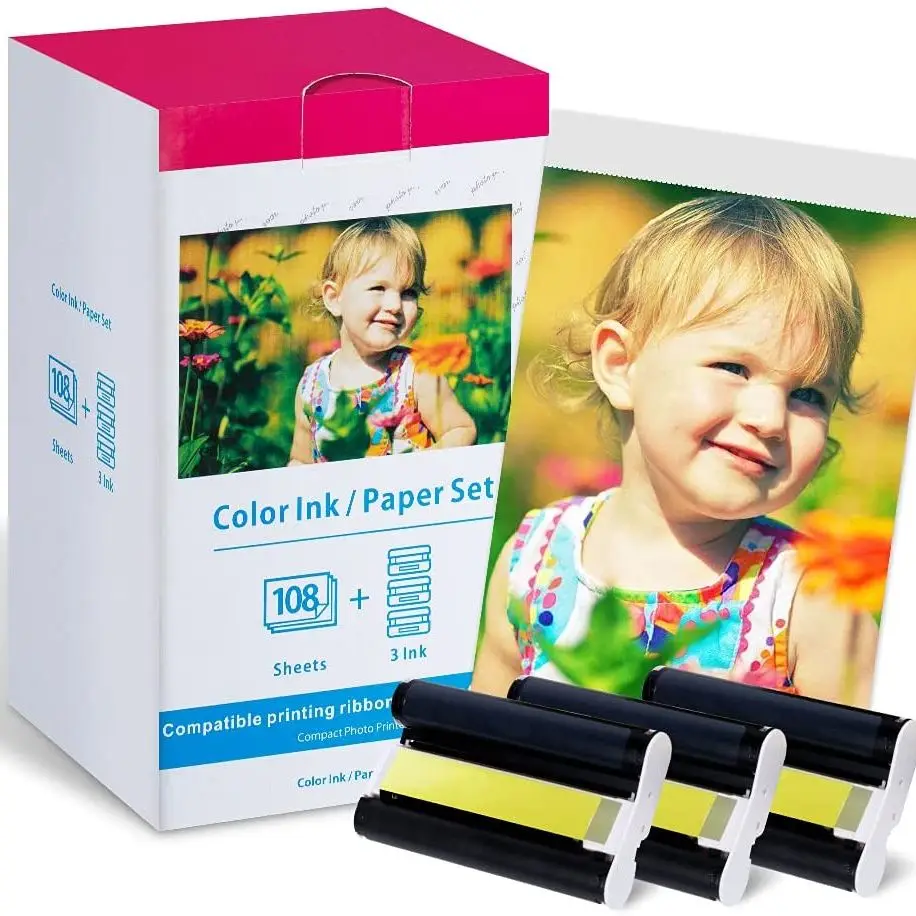 

Compatible for Canon KP-108IN Color Ink and Paper Set 4 x 6 or RP-108 For Selphy CP1300 CP1000 CP1200 CP910 CP900 Photo Printer