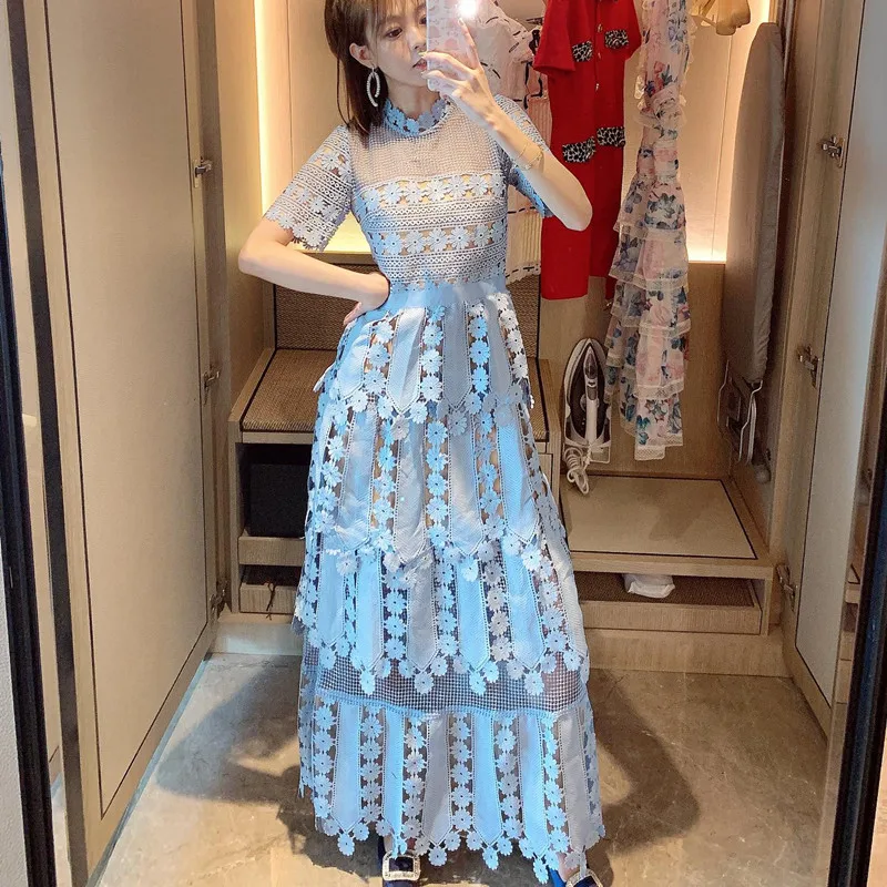 HANZANGL Blue Lace Dress 2020 new retro high waist slimming Hollow Long Evening Party Dresses
HANZANGL Blue Lace Dress 2020 new retro high waist slimming Hollow Long Evening Party Dresses