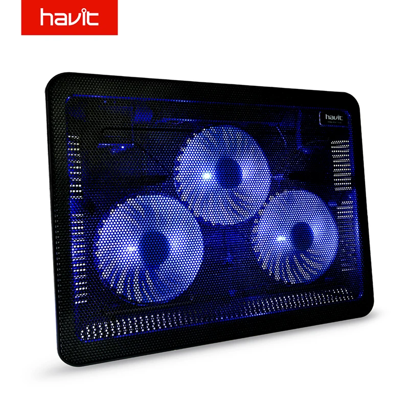 

2022 HAVIT Cooling Fan Stand Mat Quiet Laptop Cool Pad Blue LED USB Notebook Cooler with 3 Fans for 15"-17" Laptop
