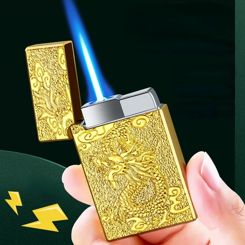 Three-dimensional relief of dragon and phoenix goes straight into blue flame windproof lighter good voice in open cool lighter
Three-dimensional relief of dragon and phoenix goes straight into blue flame windproof lighter good voice in open cool lighter