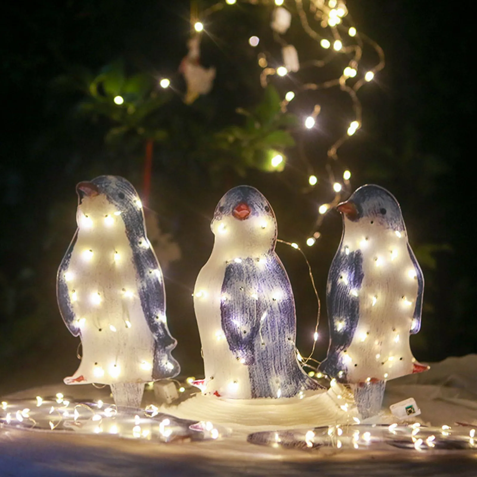 

3 шт. светящаяся скульптура пингвина, садовый декор со светодиодными струнами, скульптура пингвина, уличное садовое Рождественское украшен...