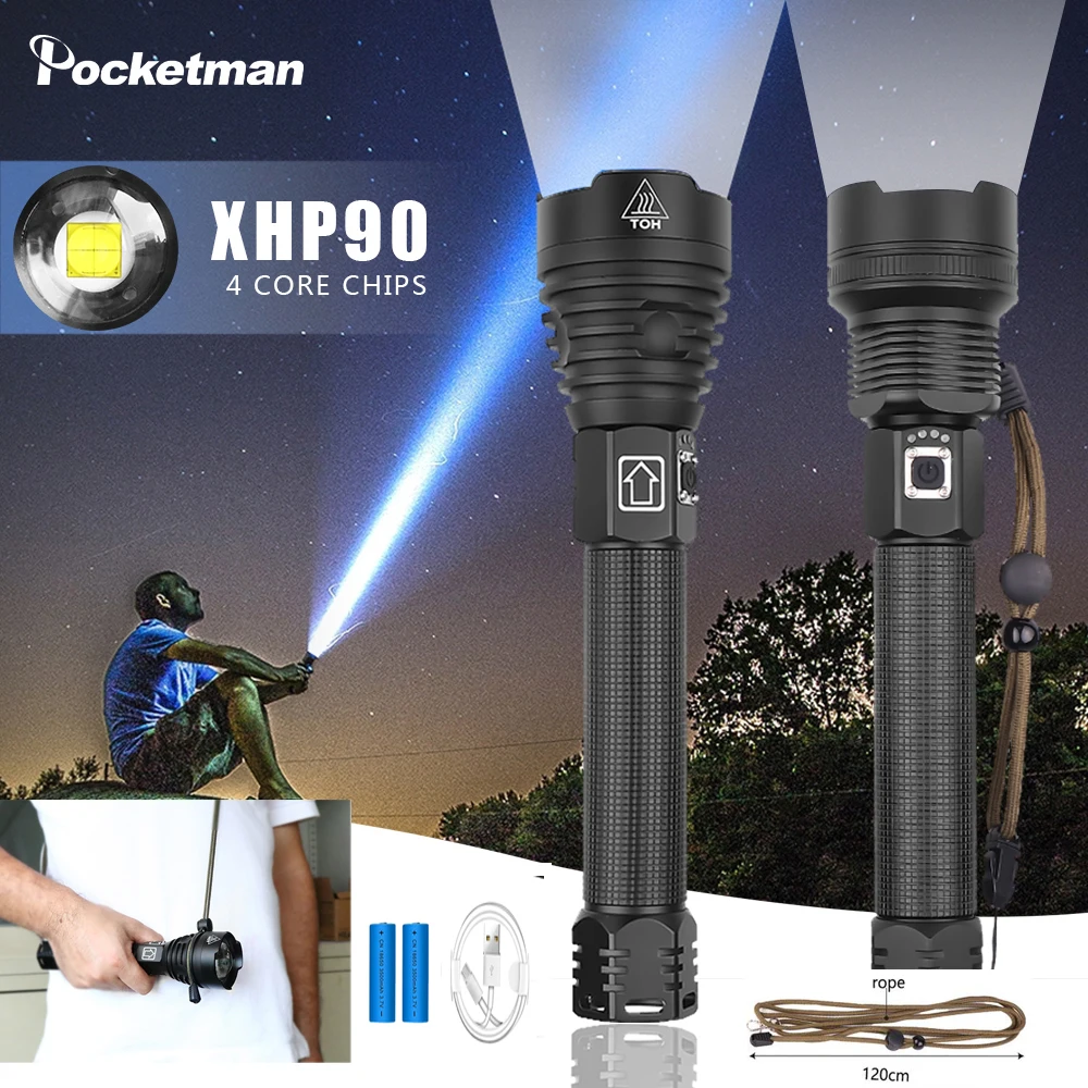 Самый мощный XHP90 светодиодный светильник вспышка XLamp Zoom фонарь XHP70.2 USB