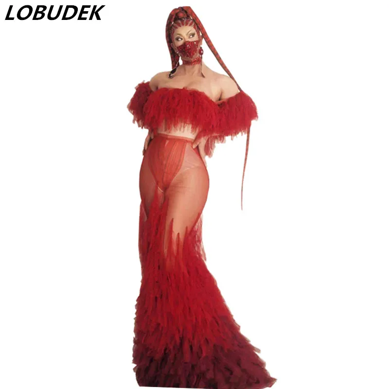 Bar Nightclub Women Singer Stage Wear Red Tassel Mesh Transparent Long Dress Birthday Party Prom Celebrate Wedding Sexy Costume
Bar Nightclub Women Singer Stage Wear Red Tassel Mesh Transparent Long Dress Birthday Party Prom Celebrate Wedding Sexy Costume