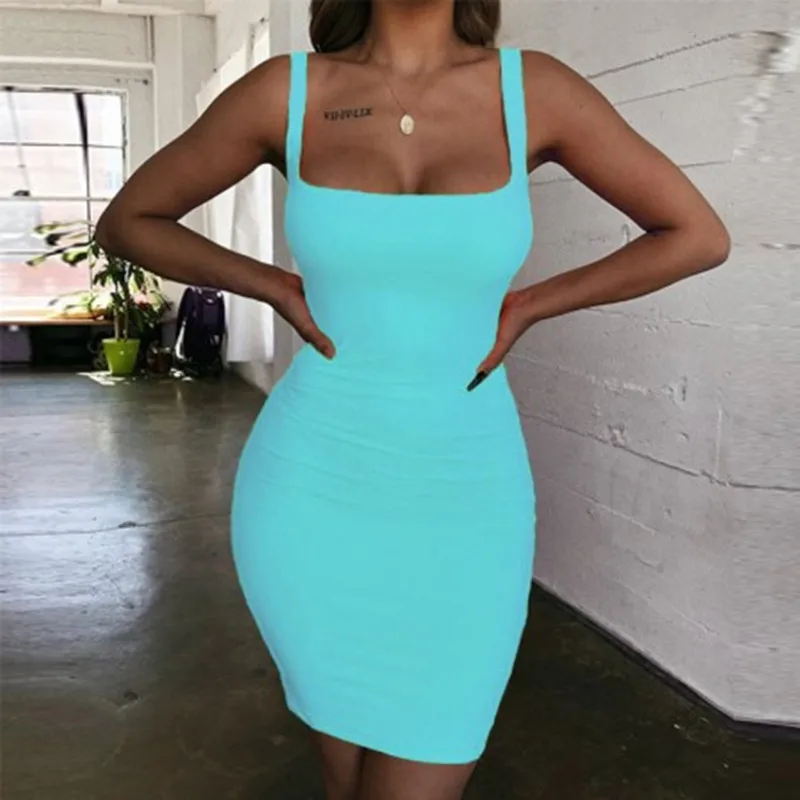 Spaghetti Strap Square Neck Sleeveless Bodycon Mini Dress Basic Women Summer Backless Party Sexy Yellow Clubwear Dresses 28-71
Spaghetti Strap Square Neck Sleeveless Bodycon Mini Dress Basic Women Summer Backless Party Sexy Yellow Clubwear Dresses 28-71