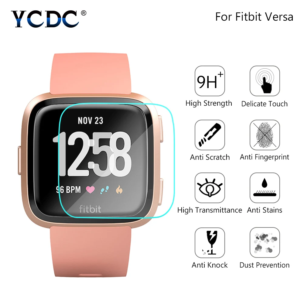 

0.26mm Square Hd Tempered Glass Screen Protector Protective Film Anti-fingerprint For Fitbit Versa Smart Watch Explosion-proof